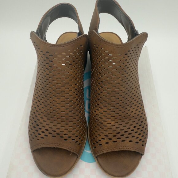 Soda Open Peep Toe Sling Bootie Women's 5 1/2 Brown Side Zip Casual Office Wear - Picture 2 of 9